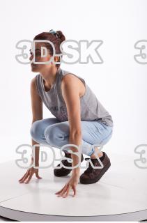 Kneeling photo references of Molly blue jeans womna singlet 0002